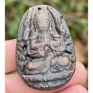 106 carat Jade Pendant Necklace Buddha Vintage Jadeite Carved Estate Red Orange